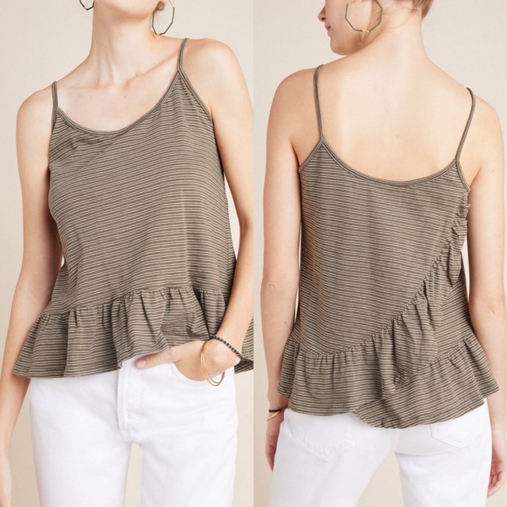 Anthropologie olive stripe peplum tank Sz small NWT